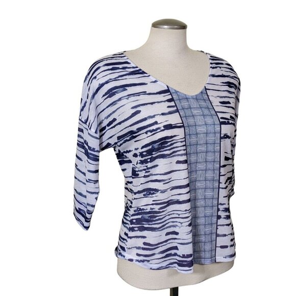prAna Aleah Top Womens Medium V Neck Lightweight Blue White USA Tissue Jersey - Picture 2 of 6